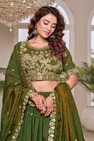 Lehenga Choli Verde Bordado para Mujer, Traje de Boda, Vestido con Lentejuelas Florales y Dupatta, Ropa para Fiestas y Festivales
