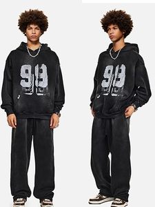 Sweat à capuche unisexe pour homme, imprimé graffiti numéro 99, style streetwear Y2K, coupe oversize, avec poche - Product Image 2