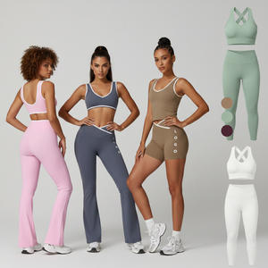 Conjunto Deportivo de Leggings y Sujetador Deportivo Elástico Acanalado Sin Costuras para Mujer, Ropa de Gimnasio, Ropa Deportiva, Ropa de Entrenamiento para Correr con Logotipo Personalizado - Product Image 2