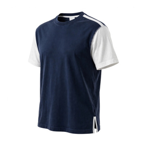 T-shirt pour homme bleu foncé et blanc à manches raglan, col rond, décontracté, couleur unie, tricoté, coupe oversize, écologique, 320g, 100% coton - Product Image 5