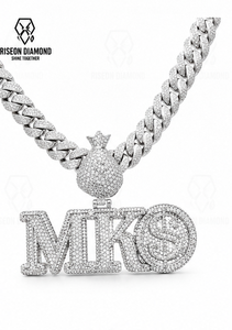 จี้ตัวอักษรแบบ Iced Out สั่งทำพิเศษ พร้อมสร้อยคิวบาลิงค์คุณภาพพรีเมียม ประดับเพชรทรงกลมเต็มเส้น หรูหรา สไตล์ฮิปฮอป เครื่องประดับชั้นดี - Product Image 3