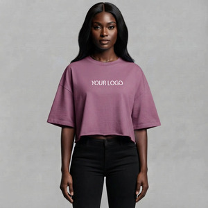 T-shirt de luxe personnalisé pour femme, en polyester/coton épais, couleur unie, coupe classique, broderie, respirant, idéal pour l'été, vente en gros - Product Image 5