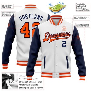 <b>White</b> Orange Navy Custom Varsity <b>Jacket</b> Full Snap Two Tone Letterman <b>Jacket</b> Bomber <b>Jacket</b> For <b>Men</b> Casual Baseball <b>Jacket</b> - Product Image 2