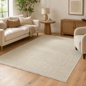 Z&H HOME HKR-015 Alfombra de Lana Natural Color Marfil, Estilo Moderno, Tejida a Mano, de Pelo Corto y Largo, Rectangular, Resistente a las Manchas, Antideslizante, PET - Product Image 2