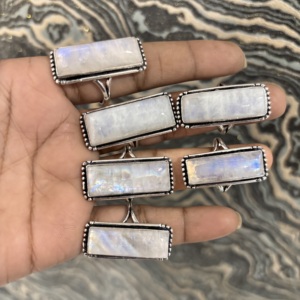 Wholesale Women's Bohemian Style Silver Plated Rainbow <b>Moonstone</b> <b>Rings</b> Latest Trending Natural Rectangular Shape Fashion - Product Image 2
