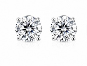 Pendientes Clásicos Redondos con Diamantes Creados, Engaste de Cuatro y Seis Garras, Joyería Fina Premium, Brillantes, Ideales para Regalo Diario - Product Image 1