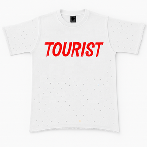 T-shirt à manches courtes pour homme rouge avec imprimé touristique blanc, coupe classique, style décontracté, tissu jersey, col rond - Product Image 2