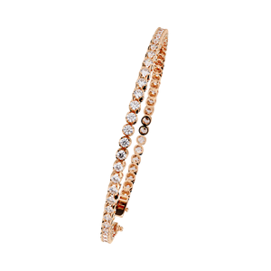 Pulsera de tenis de oro rosa con moissanita de corte brillante redondo, engaste de doble fila en canal, joyería clásica de boda para mujer - Product Image 1
