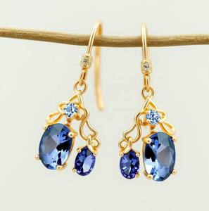 ต่างหูทรงหยดน้ำสีน้ำเงินไฮโดรและ CZ ชิค ทำจากเงินแท้ 925 ชุบทอง 18K เครื่องประดับสำหรับงานเลี้ยงค็อกเทล ของขวัญสำหรับเธอ - Product Image 5