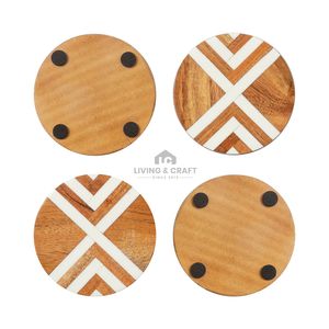 Posavasos de Madera Premium con Incrustaciones de Resina Blanca en Contraste – Juego de Posavasos Resistentes al Calor y la Humedad para Té, Café, Hoteles - Product Image 1