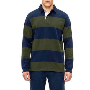 OEM Wholesale Solid Green Navy Striped Loose Fit <b>Polo</b> <b>Shirts</b> Customize Fabric <b>Long</b> <b>Sleeve</b> Pullover Custom Rugby <b>Polo</b> <b>Shirts</b> - Product Image 1