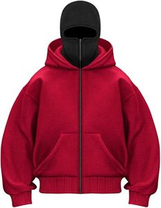 Nouvelle Arrivée : Sweat à Capuche Balaclava Sur Mesure 100% Coton Polaire, Coupe Oversize Épaules Tombantes, Style Streetwear avec Poche, Fermeture Éclair, Motif Uni - Product Image 1