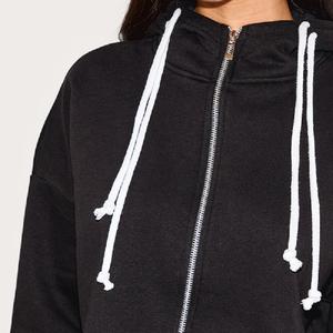 Ensemble 2 pièces en polaire pour femme : sweat à capuche court et pantalon de jogging large, noir uni, style décontracté streetwear et sportswear, manches longues, coupe régulière - Product Image 4