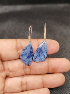 Pendientes Colgantes de Plata de Ley 925 Hechos a Mano con Ágata Azul para Mujer, Joyas de Lujo, Diseño de Joyería Único - Product Image 1