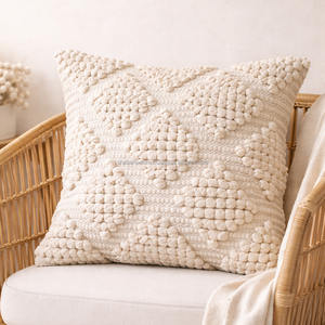 Housse de coussin douce en coton tufté style bohème, 20x20 pouces, faite à la main, tissée, avec fermeture éclair, pour décor de lit, style marocain, en laine, vente en gros - Product Image 3