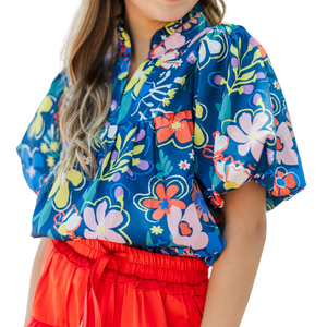 Girls Floral Print <b>Viscose</b>/Cotton Casual Short Sleeve Summer <b>Top</b> Puff Sleeve Blouse OEM ODM Wholesale Custom Brand - Product Image 1