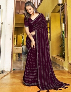 Sari de Rayón Chiffon Georgette de Bollywood KV Self Design para Fiesta, Reversible y Sin Arrugas - Product Image 4