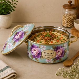 Olla térmica de acero con aislamiento floral Marvel Handicrafts, con recipiente interior de acero inoxidable para mantener la comida caliente, ideal para la cocina. - Product Image 3
