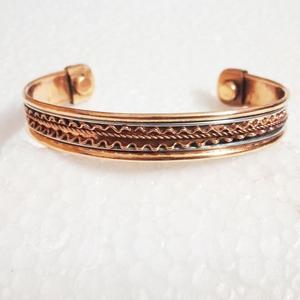 Luxury Handmade Mixed <b>Metal</b> Copper Bangle Magnetic Therapy Health <b>Bracelet</b> Adjustable Vintage Brass Cuff Jewelry Wholesale - Product Image 4