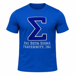 เสื้อยืดคอกลมแขนสั้นสีน้ำเงินรอยัลสำหรับผู้ชาย Phi Beta Sigma พร้อมลายปักตัวอักษร Sigma ดีไซน์สำหรับสมาคมนักศึกษา ทำจากผ้าฝ้ายลำลอง - Product Image 3