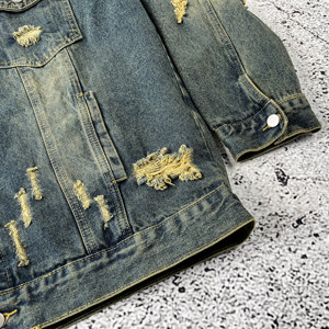 High Quality Custom Design Men's Ripped <b>Button</b> Front Jeans Jacket New Arrival Streetwear Fashion - Product Image 6