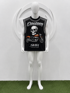 SHH INDUSTRIES Custom Graphic <b>Skull</b> Motorcycle Sleeveless Tank <b>Top</b> Rhinestone Trim Premium 100% Cotton Anti-UV Quick Dry Men - Product Image 3