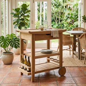 Modern Solid <b>Teak</b> Outdoor Serving Cart with Storage <b>Shelves</b> and Wheels for Hotel and Patio Use Model KAR03 - Product Image 3