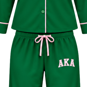   Conjunto de Pijama con Hojas de Hiedra Verdes para Mujer, con Bordado de Escudo Griego, Camiseta de Manga Larga con Botones y Pantalones de Pijama de Corte Holgado - Product Image 4