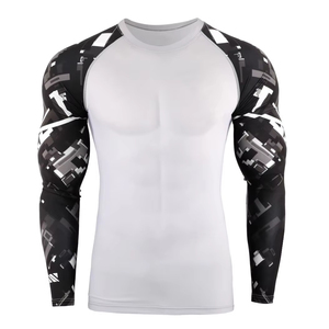 Unisex Men's Long Rashguard <b>Compression</b> MMA Gym Fitness Sportswear BJJ <b>Vest</b> with OEM Design Unisex Rash Guard Fabric Material - Product Image 2