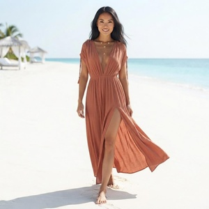 Vestido Maxi Boho Sexy de Primera Calidad, Cuello en V Profundo, Sin Mangas, Chifón, Corte Holgado, Abertura Alta, Dobladillo Asimétrico, Vestido Casual de Verano - Product Image 2