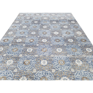 Alfombra de lana con medallón geométrico anudada a mano, hecha a medida por artesanos, de pelo bajo. - Product Image 2