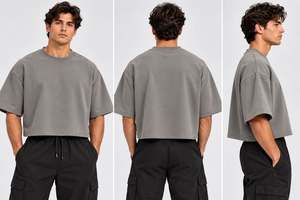 เสื้อยืดคอกลมแขนสั้นทรงโอเวอร์ไซส์แบบครอป สไตล์คอกลม - Product Image 4