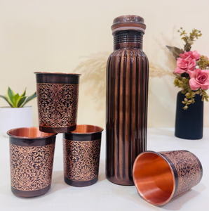 Pichet de stockage d'eau en cuivre brun antique à motif côtelé, en cuivre pur, avec bienfaits pour la santé, vente en gros - Product Image 2