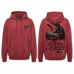 Custom Acid Wash Purple Hoodie Men Vampire Train Graphic Oversized Pullover Vintage Streetwear Heavy Weight Hooded Sweatshirt - Product Image 5