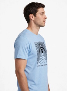 ONETEN APPAREL T-shirt à manches courtes bleu clair pour homme, imprimé géométrique bateau, coupe classique, col rond, décontracté - Product Image 6