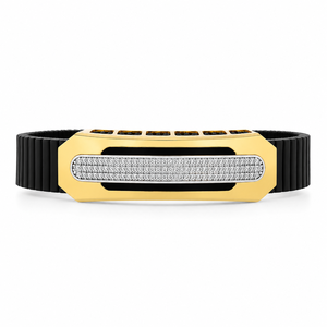 18KT Gold Black Ceramic Diamond Pavé Bar Bracelet <b>for</b> <b>Men</b> High Polish Contemporary Luxury Wedding Party Daily Wear Gift Jewelry - Product Image 2