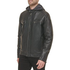 Veste Moto Homme PRIMEFIELD ENTERPRISES en Cuir PU Noir Écologique Coupe Ample Fermeture Éclair Coupe Classique Couleur Unie Décontractée - Product Image 5