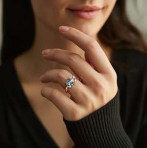 Anillo de compromiso y aniversario de boda Toi Et Moi de lujo con topacio azul y moissanita, plata de ley 925, oro, joyería fina, gema para mujer - Product Image 2