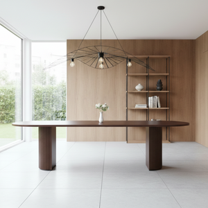 Mesa de Comedor de Madera Maciza de Diseño Moderno, Altura Ajustable, Forma Ovalada, Acabado en Madera Marrón, para Apartamento, Hogar, Oficina, Comedores - Product Image 2