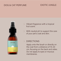 Productos de Aseo para Mascotas con pH Neutro y Diferentes Aromas, Perfume Fresco Exótico de Selva para Perros y Gatos, Envase de 100 ml