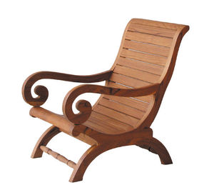 Chaise longue Kartini en teck massif avec accoudoirs dynamiques à motifs, chaise inclinable à lattes pour patio - Product Image 1