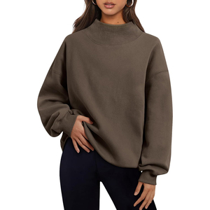 2026 Premium Quality Women's Oversized <b>Stand</b> Collar Sweatshirt Solid Color <b>Drop</b> Shoulder Long Sleeve Knitted Cotton Autumn Wear - Product Image 5
