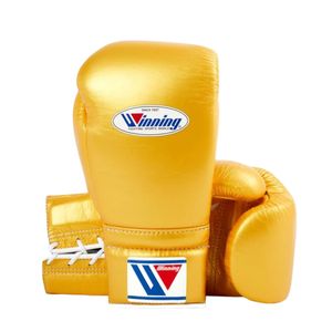 Gants de boxe pour adultes de compétition et d'entraînement 14oz 16oz Dorés Personnalisables à lacets ou à sangles Respirants en cuir à doigts complets - Product Image 1