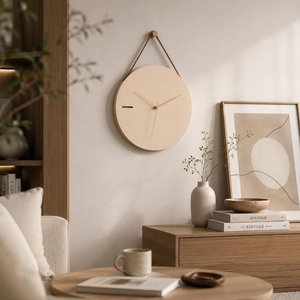 Reloj de Pared Minimalista de Madera, Decoración Silenciosa Estilo Japandi Escandinavo, Reloj Colgante Moderno Beige - Product Image 4
