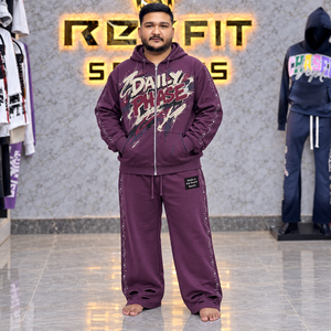 Conjunto de chándal casual personalizado unisex de forro polar grueso con cremallera completa, sudadera con capucha y pantalones de chándal de pierna ancha con estampado gráfico y etiqueta personalizada, fabricantes OEM - Product Image 2