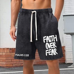 Shorts Over Fear para Hombre, Estilo Acid Wash, Streetwear, con Gráficos Modernos, Deportivos, para Gimnasio, Y2K - Product Image 4