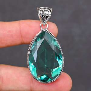 Magnifique pendentif en topaze bleue, pierre précieuse créée en laboratoire, en argent sterling 925, fait main, bijou statement, cadeau pour femme, très demandé - Product Image 3