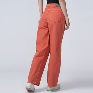 High Waist Wide Leg Cotton <b>Pants</b> Women's Casual Full Length Loose Fit Solid Color Button Fly Orange Canvas Trousers - Product Image 3