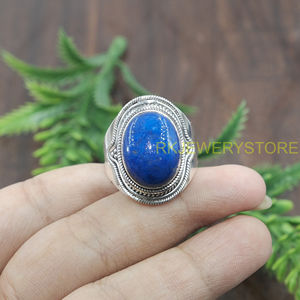 Natural Lapis Lazuli Gemstone <b>Ring</b> 925 Sterling Silver Handmade Boho <b>Statement</b> <b>Ring</b> Vintage Designer Jewelry Gift for Him Unisex - Product Image 6