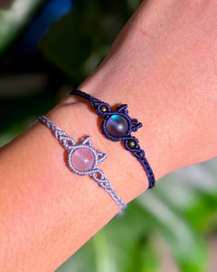 Handmade Macrame <b>Bracelet</b> Set Labradorite Rose Quartz Bohemian <b>Adjustable</b> Cord Natural Gemstone Jewelry for Women - Product Image 1